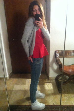 peplum top with cardigan