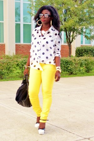yellow and white polka dot shoes