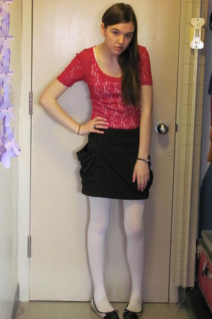 White Skirt Black Tights