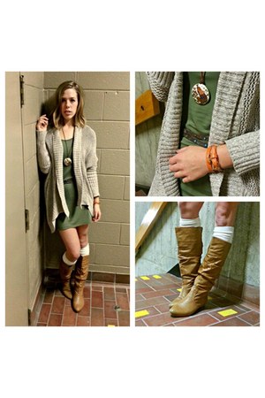 khaki green knee high boots