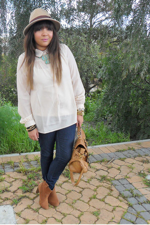 Beige Sheer Cotton On Blouses, Light Brown Ankle Boots ...