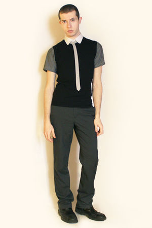 Men's Gray Hanjiro Shirts, White Hanjiro Ties, Black Vests ...