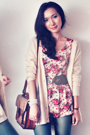 dark brown bags ruby red dresses light pink dresses light cardigan sweater