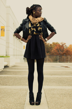 Black Charlotte Russe Shoes, Black H&M Dresses, Black Leather H&M Jackets | Light Layering by chocolatelaced | Chictopia