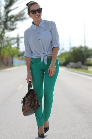 Green JC Penney Pants, Black Forever 21 Shoes, Light Blue ...