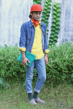 yellow blue jean jacket