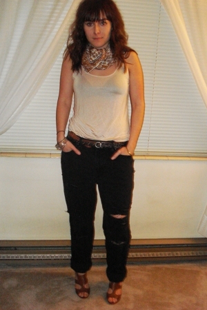 Vintage Scarves, Unknown Tops, Thrifted Jeans, Linea Pelle Vintage Scarves, Unknown Tops, Thrifted Jeans, Linea Pelle