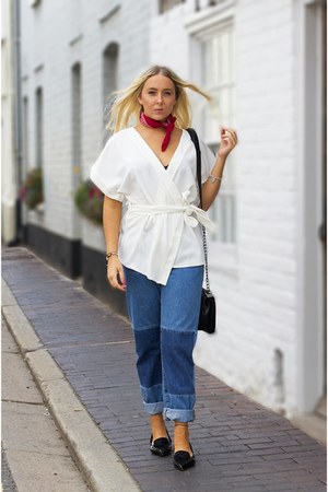 wrap top and jeans
