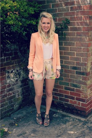 coral blazer and shorts