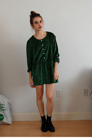 green dress black boots