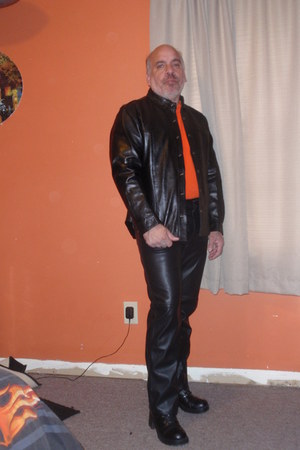 Men s Leather Pants Black Boots Jackets Orange Ts